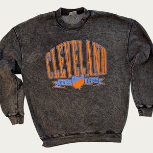 Vintage Black Crewneck Sweater with Cleveland Charm